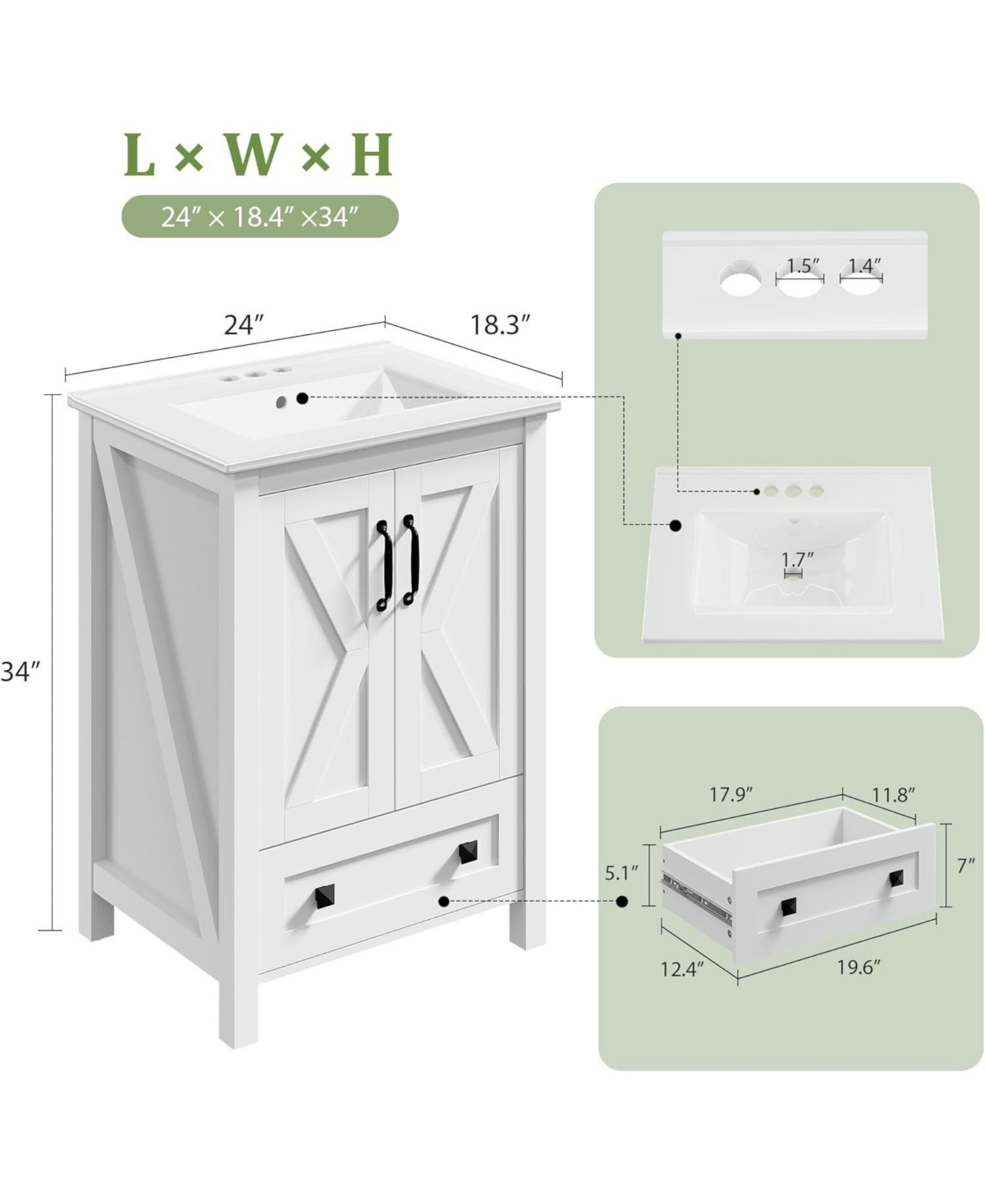 Gaomon Vanity with Ceramic Sink Modern Bathroom Vanity with 2 Doors and 1 Storage Drawer Freestanding Bathroom Cabinet with Modern Design