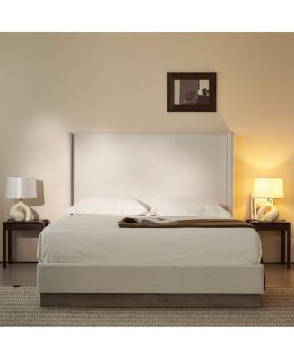 Textured Canvas Wingback Platform Bed