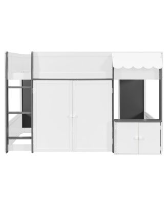 Full Loft House Bed with Playhouse & Storage, Modern Wood Cabin Bed for Kids/Teens