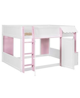  Full Loft House Bed with Playhouse & Storage, Modern Wood Cabin Bed for Kids/Teens