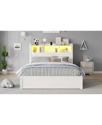 Full Size Wood Bed with Drawers, Storage Headboard & Cabinet