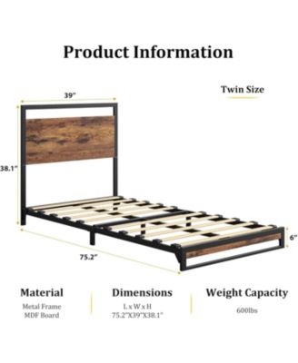 Bed Frame with Wood Headboard and Footboard, with Under Bed Storage, 6 Inch High, No Box Spring Needed, Easy Assembly