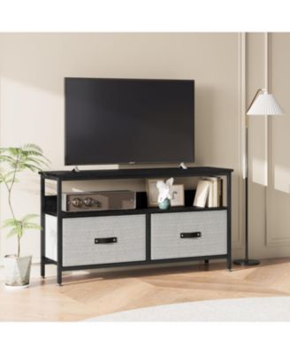 Rustic Modern TV Stand with Fabric Drawers, Dresser Style Entertainment Center for Living Room, Bedroom