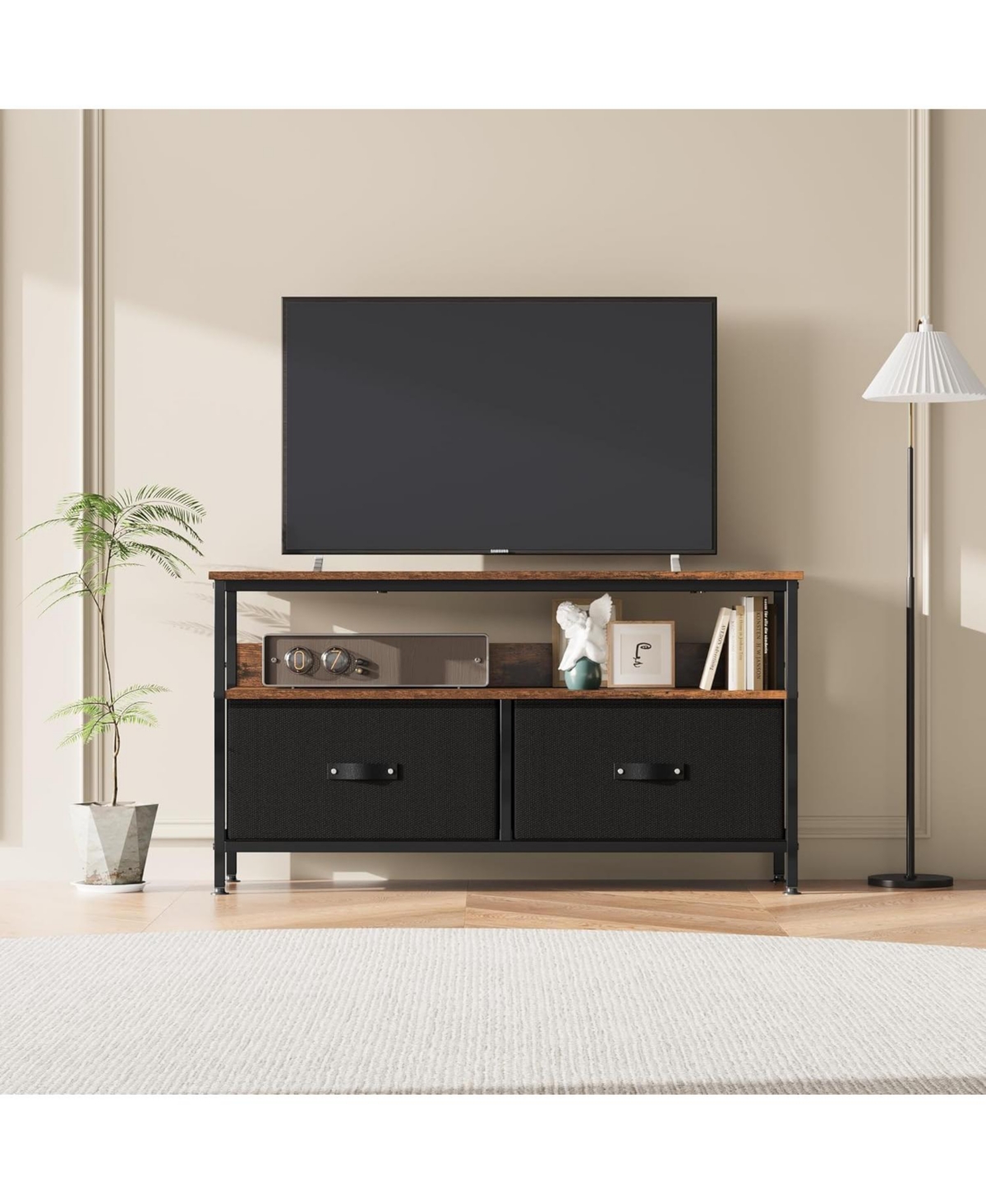 gaomon Rustic Modern Tv Stand with Fabric Drawers, Dresser Style Entertainment Center for Living Room, Bedroom