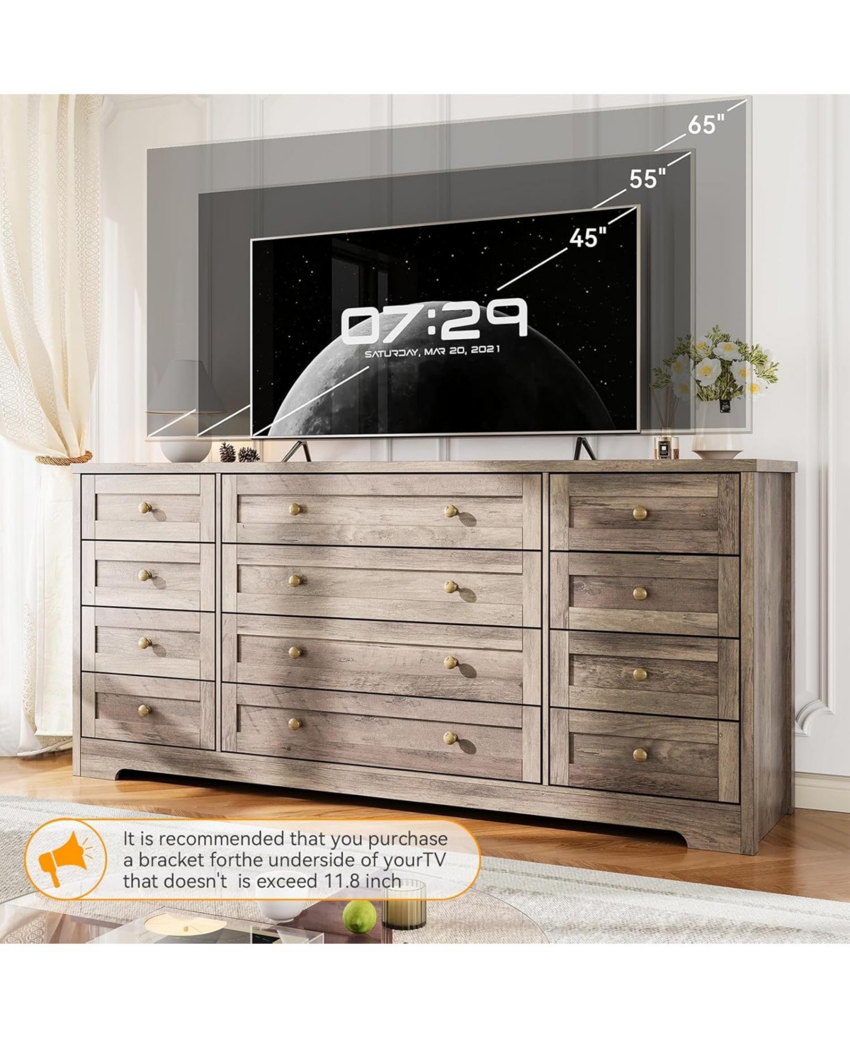 Gaomon 12 Drawer Wide Wooden Dresser, Storage Chest for Living Room or Tv Stand