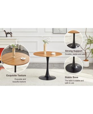 Round Dining Table, 31.5" Tulip Bistro Table with Metal Pedestal (Faux Wood)