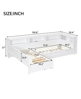Wood Twin L-shaped Platform Bed with Trundle & Drawer