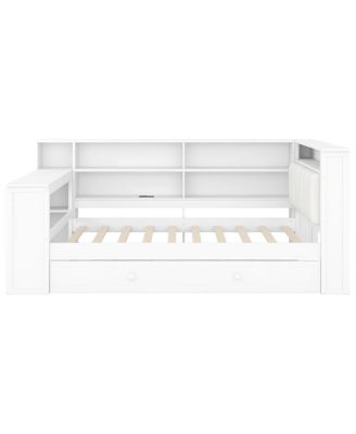  Wood Twin Platform Bed with Storage, Trundle, Charging, LED, Desk, Headboard