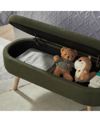 Luxury Oval Boucle Storage Ottoman Bench with Wood Legs