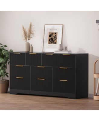 Fluted Dresser for Bedroom with 10 Drawers, 59" Wide Modern Chest of Drawers with Wood Frame