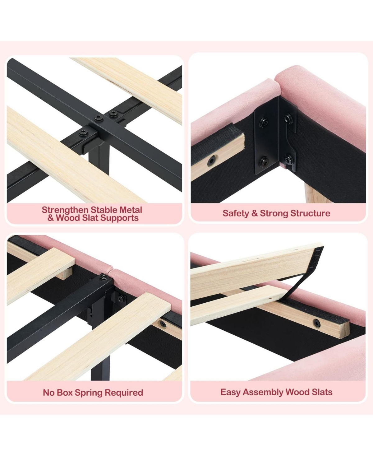 gaomon Twin Bed Frame with Storage Headboard, Velvet Upholstered Platform Bedframe for Kids, Girl Bed, Strong Wooden Slats, Noise-Free, Easy Assembly