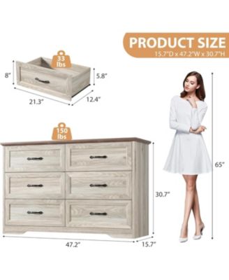 6-Drawer Dresser, Farmhouse Wooden Storage Chest with Wide Handles for Bedroom, Living Room