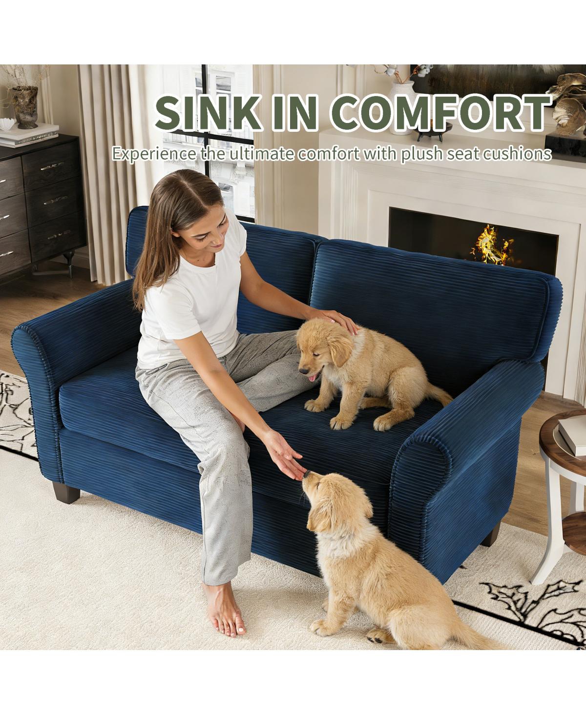 Streamdale Furniture 57" Modern Corduroy 2-Seater Sofa with Removable Cushions & Padded Armrests