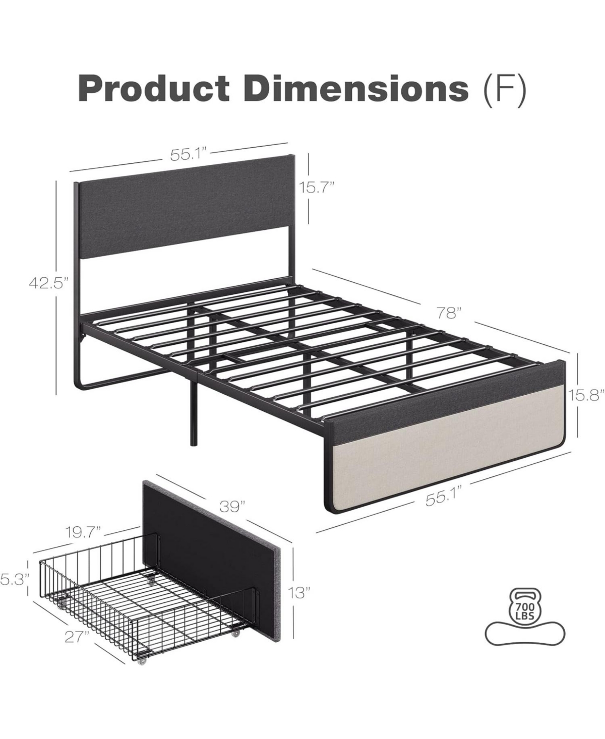 gaomon Upholstered Size Platform Bed Frame with 2 Storage Drawers and Headboard