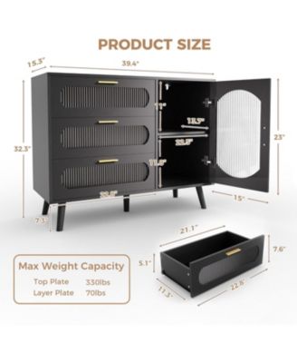 Buffet Cabinet with Storage, Sideboard Cabinet with Fluted Glass Door and Drawers, Sideboard for Kitchen, Dining Room, Living Room