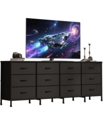 70 Inch Dresser for Bedroom, TV Stand for 65, 75, 80 Inch TV, 12 Fabric Drawer Long Dresser, Wide Chest of Drawer