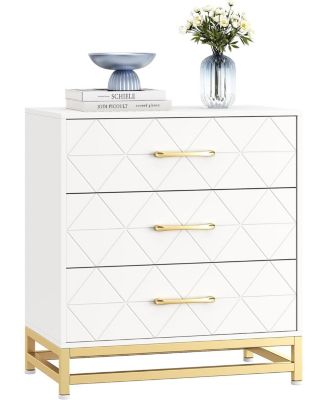 3 Drawer Dresser for Bedroom, Modern Wood Dressers Chest of Drawers with Storage, Wide Drawers Tall Nightstand Metal Handles, Wood Dressers