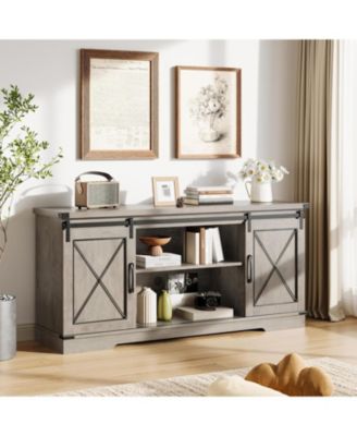 Farmhouse 59" TV Stand Up to 65 Inches, Mid Century Modern TV Entertainment Center with Storage Cabinets