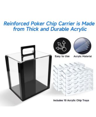 1,000pcs Poker Chip Cases, Casino Grade Acrylic Poker Chips Carrier with 10 Poker Chip Trays