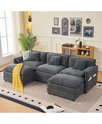 Modular Sectional Sofa, Oversized Deep Seat U Shaped Couch Set, 3-Seater Comfy Cloud Couches with 2 Movable Ottomans, DIY Combination
