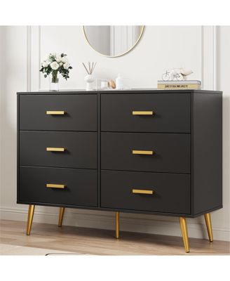 Modern 6-Drawer Dresser with Metal Handles, Wooden Storage Chest for Bedroom, Living Room