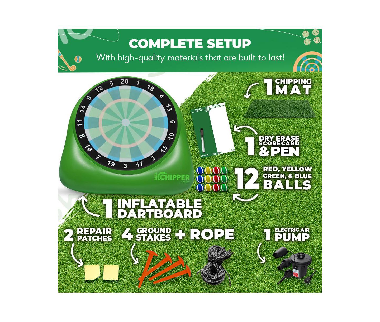 Детская игрушка SWOOC Xl Bull Chipper Giant Golf-and-Darts Game with 10+ Games, For 2-8 Players, Ages 5 & Up, цвет: Зелёный — фото 5