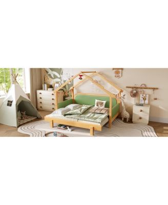 Twin Size Wood Treehouse Bed with Soft Cushion Rails