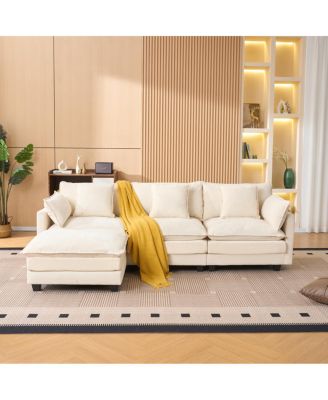 3-Seat Storage Ottoman Sectional Couch, L-Shaped Bench with Footrest