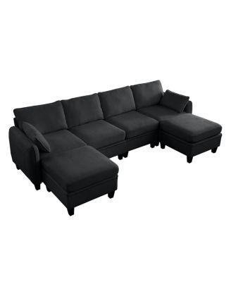  109 Contemporary L-Shaped Chenille Sectional Sofa with Storage Ottoman