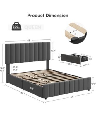 White Queen PU Leather Upholstered Bed Frame with 4 Storage Drawers, Adjustable Headboard, Sturdy Wooden Slats