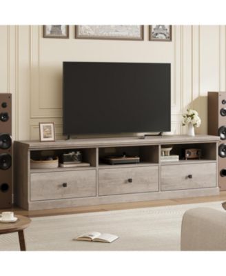 70in TV Stand for TVs up to 80", Mid Century Modern Entertainment Center with Storage Drawer and Open Shelves