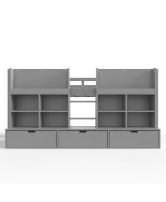 Loft Bed with Multi-Storage Shelves & Curtain, Chalkboard