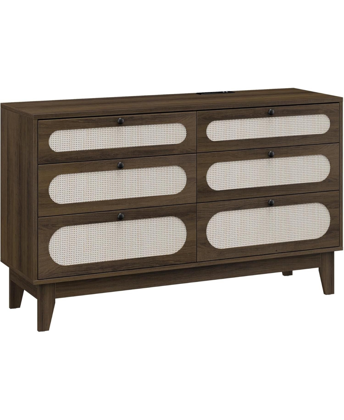 gaomon 6 Rattan Drawer Dresser, with Usb Ports and Outlets, 6 Chests of Drawers Storage for Bedroom, Living Room,Hallway,Bedside,Dining Room,Corridor
