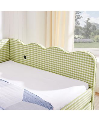 Cozy Gingham Daybed with Twin Trundle, USB Port, Linen Fabric