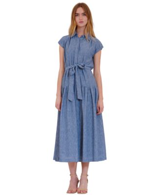 Women's Cap-Sleeve Collared Button-Front Midi Dress