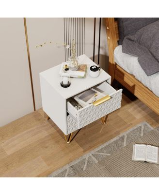 Streamdale Set of 2 Light-Luxury Wall-Mounted Nightstands with 2 Drawers & Gold Accents