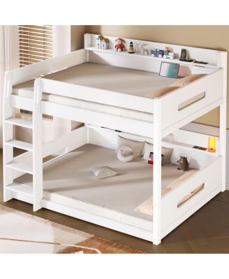 Queen Over Bunk Bed with Storage Shelves and USB Ports