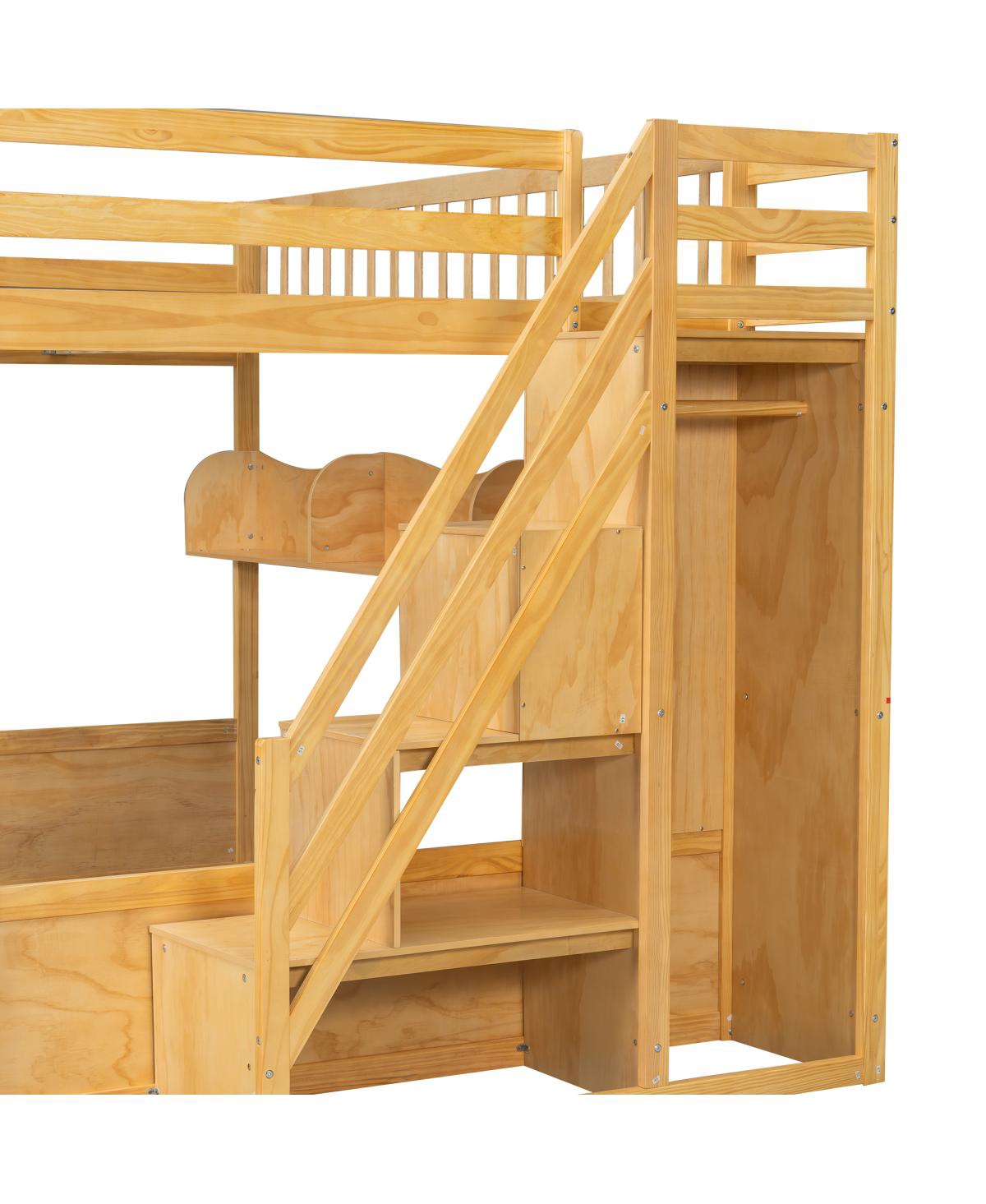 Streamdale Furniture Queen Size Wooden Loft Bed with Staircase, Wardrobe & Shelves