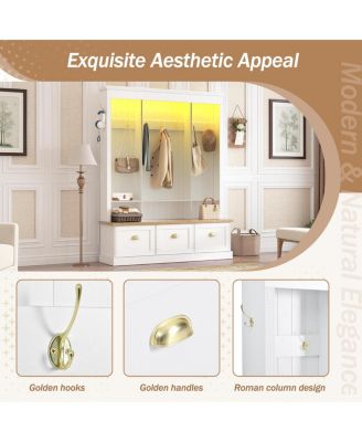 Elegant APP Controlled LED Hall Tree with Roman Column Design & Storage Bench