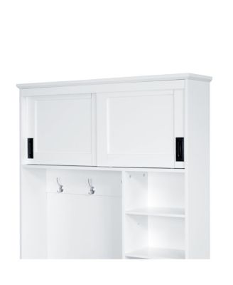 Modern Entryway Bench with Coat Rack, 3 Shelves, Drawers & Hooks