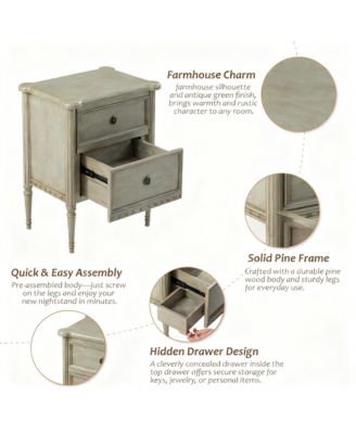 Wood 2 Drawer Farmhouse Nightstand with Antique Finish