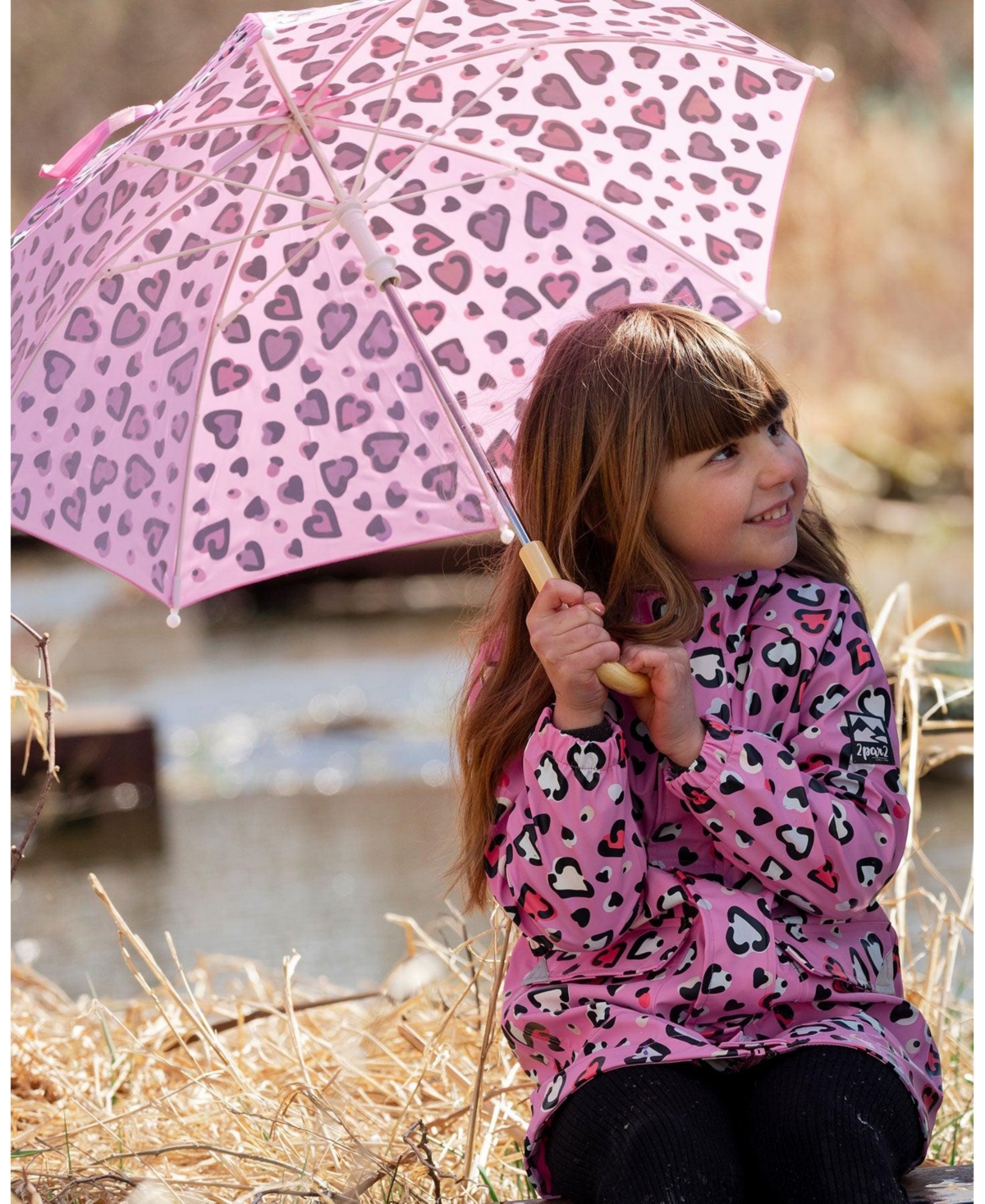 Deux par Deux Girl Color-Changing Umbrella Hearts Print