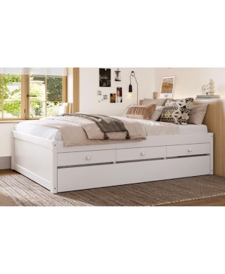 Full Platform Bed with Trundle, 2 Drawers, Power Strip