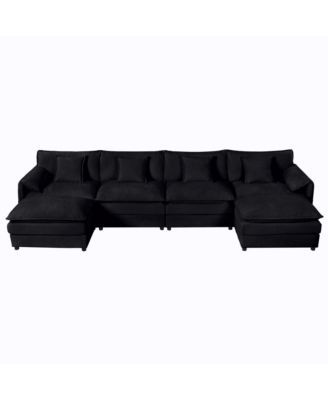 Modular Sectional Sofa, Oversized Deep Seat U Shaped Couch Set, 4-Seater Comfy Cloud Couches with Movable Ottomans, DIY Combination