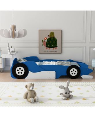 Twin Size Race Car-Shaped Platform Bed with Wheels