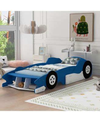 Twin Size Race Car-Shaped Platform Bed with Wheels