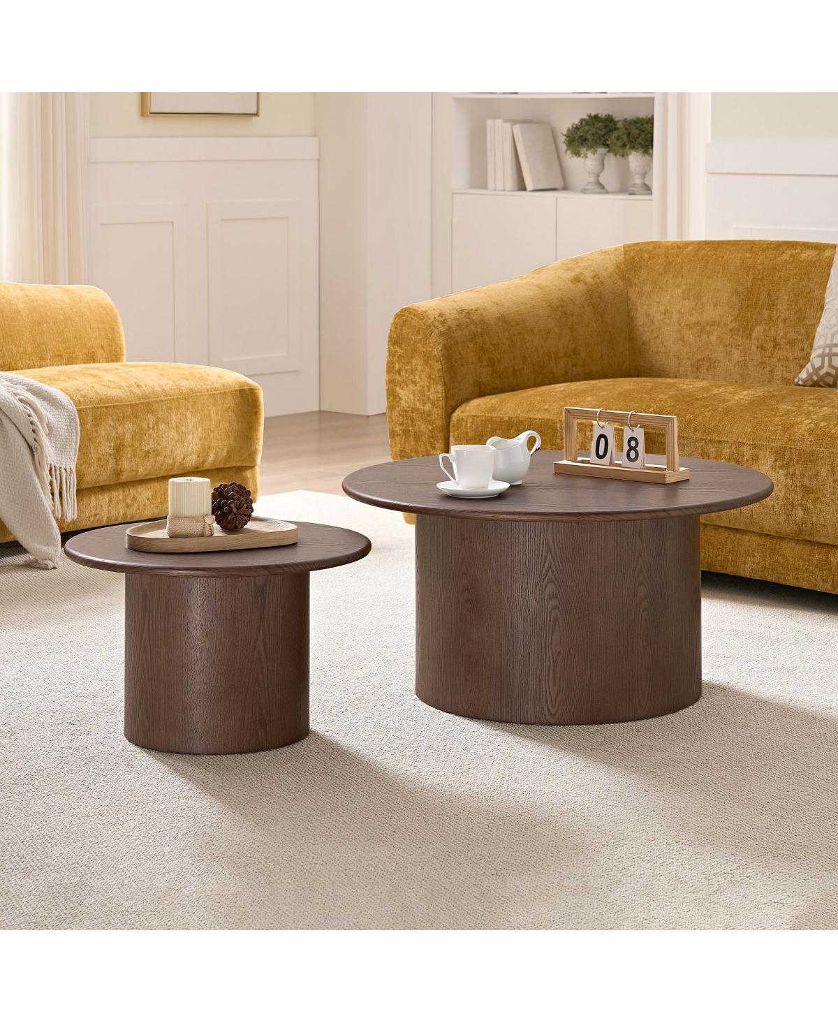 Streamdale Furniture Coffee Table Set of 2, Round Mdf Living Room Table, Walnut