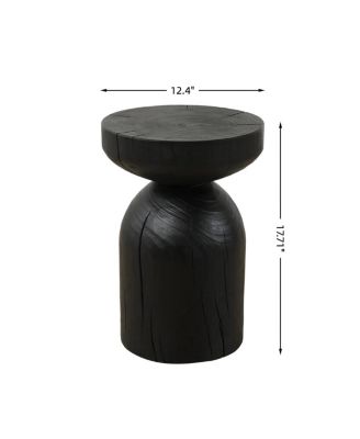 Solid Mango Wood Black Round Side End Table - 12.417.7 inch