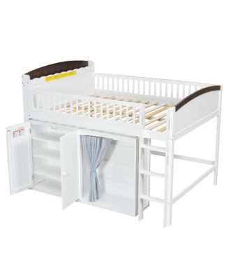 Streamdale   Loft Bed with Storage Cabinet, Wardrobe and LED