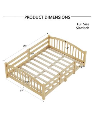 Montessori Floor Bed with Slats & Guardrails, Solid Wood, Easy Assemble